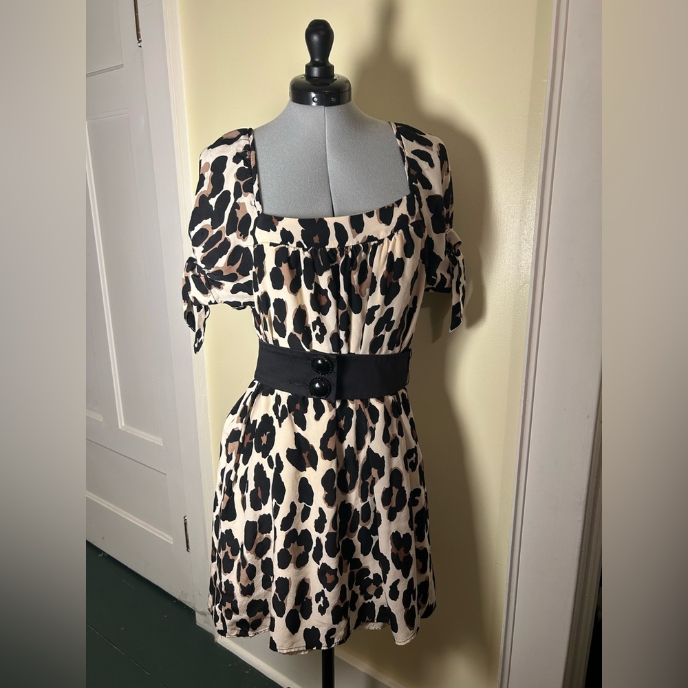 Nanette Lepore Leopard Print Mini Dress with Black Belt